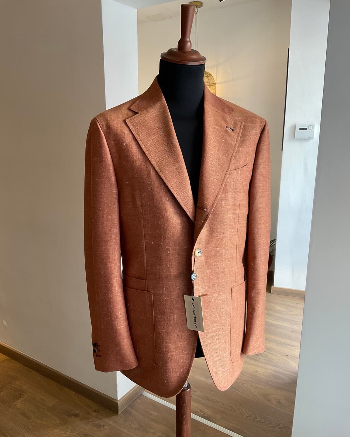 A bespoke tailored jacket, fully made in Italy, produced for a partner brand with no minimum order